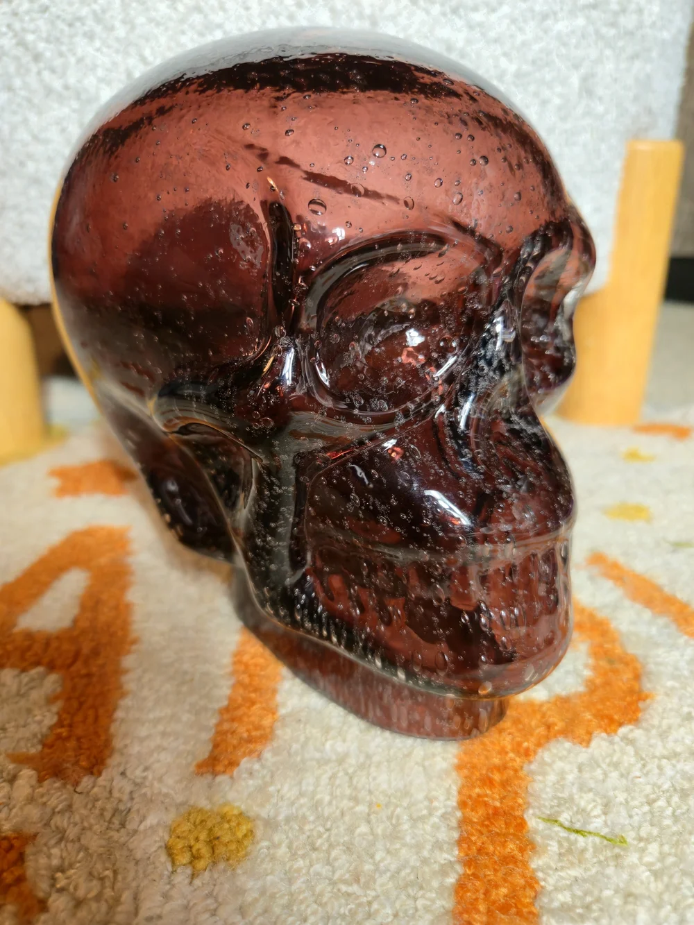 Vintage Dark Amber Glass Skull Head Sculpture • Translucent Crimson Resin NWT